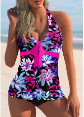 Rotita Neckholder-Tankini-Set mit Blumenmuster und Schleife