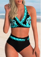 ROTITA Criss Cross Back Tribal Print Bikini Set
