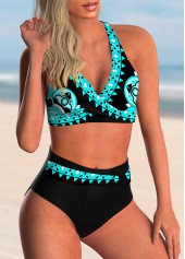 Cyan swimwear,Tribal swimwear,ROTITA Criss Cross Back Tribal Print Bikini Set