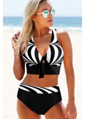 Contrast Color swimwear,ROTITA Bowknot High Waisted Contrast Bikini Set