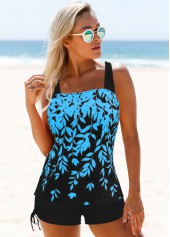 Drawstring Side Wide Strap Printed Tankini Set