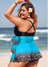 Blue plus size,Leopard plus size,ROTITA Plus Size Leopard Print Layered Hem Swimdress Top
