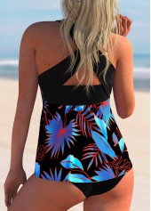 Blue swimwear,Floral swimwear,ROTITA Floral Print Cross Strap Bowknot Tankini Set