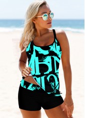 Green swimwear,Dazzle Colorful swimwear,ROTITA Cross Strap Letter Print Tankini Set