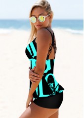 Green swimwear,Dazzle Colorful swimwear,ROTITA Cross Strap Letter Print Tankini Set