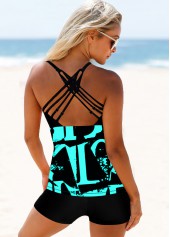 Green swimwear,Dazzle Colorful swimwear,ROTITA Cross Strap Letter Print Tankini Set