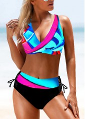 ROTITA Lace Up High Waisted Contrast Bikini Set