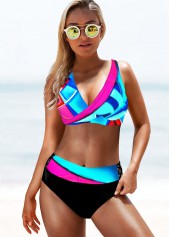 Floral swimwear,ROTITA Lace Up High Waisted Contrast Bikini Set