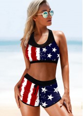 Multi Color swimwear,Flag swimwear,ROTITA High Waisted American Flag Print Bikini Set