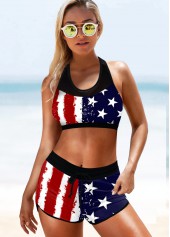 Multi Color swimwear,Flag swimwear,ROTITA High Waisted American Flag Print Bikini Set