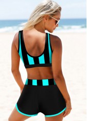 Multi Color swimwear,Striped swimwear,ROTITA Striped Color Block Wide Strap Bikini Set