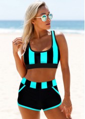 Multi Color swimwear,Striped swimwear,ROTITA Striped Color Block Wide Strap Bikini Set