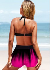Hot Pink swimwear,Dazzle Colorful swimwear,ROTITA High Waisted Halter Bowknot Detail Bikini Set