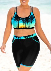 Multi Color plus size,Graphic plus size,ROTITA Landscape Plus Size High Waisted Bikini Set