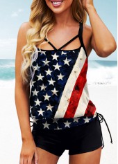 ROTITA American Flag Print Blouson Tankini Set