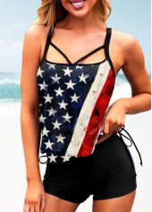 Multi Color swimwear,Flag swimwear,ROTITA American Flag Print Blouson Tankini Set