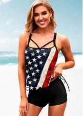 Multi Color swimwear,Flag swimwear,ROTITA American Flag Print Blouson Tankini Set