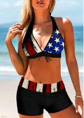 ROTITA American Flag Print High Waisted Halter Bikini Set
