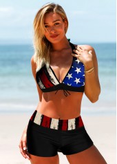Multi Color swimwear,Flag swimwear,ROTITA American Flag Print High Waisted Halter Bikini Set