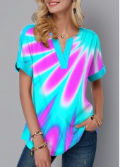 ROTITA Split Neck Short Sleeve Multicolor Printed Blouse