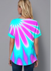 Multi Color tops,Dazzle Colorful tops,ROTITA Split Neck Short Sleeve Multicolor Printed Blouse