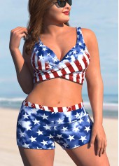 ROTITA American Flag Print Plus Size Bikini Set