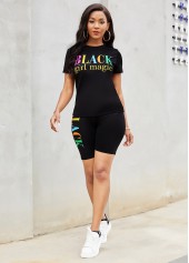 Round Neck Letter Print Short Sleeve Sweatsuit Set