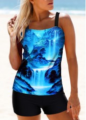 ROTITA Scape Print Spaghetti Strap Tankini Set