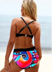 Multi Color swimwear,Floral swimwear,ROTITA Cross Strap High Waisted Printed Bikini Set