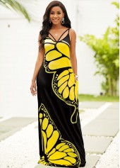 Multi Color dresses,Animal Print dresses,Spaghetti Strap Butterfly Print Maxi Dress