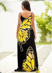 Multi Color dresses,Animal Print dresses,Spaghetti Strap Butterfly Print Maxi Dress
