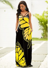 Spaghetti Strap Butterfly Print Maxi Dress