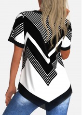 Multi Color tops,Geometric tops,ROTITA Geometric Print Multi Color Split Neck Short Sleeve Blouse