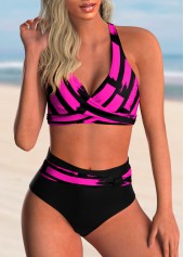 ROTITA High Waist Cross Front Geometric Print Bikini Set 