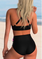 Hot Pink swimwear,Geometric swimwear,ROTITA High Waist Cross Front Geometric Print Bikini Set 