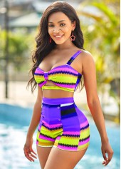 Purple plus size,Geometric plus size,ROTITA Plus Size Colorful Geometric Print High Waisted Bikini Set
