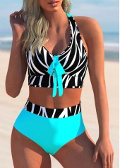 ROTITA Bowknot Zebra Print Criss Cross Back Bikini Set 