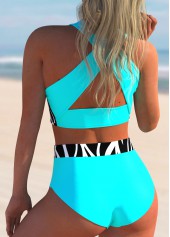 Cyan swimwear,Animal Print swimwear,ROTITA Bowknot Zebra Print Criss Cross Back Bikini Set 