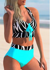 Cyan swimwear,Animal Print swimwear,ROTITA Bowknot Zebra Print Criss Cross Back Bikini Set 