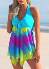 Multi Color swimwear,Rainbow Color swimwear,Geometric swimwear,ROTITA Hanky Hem Colorful Geometric Print Swimdress and Panty