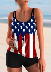ROTITA Spaghetti Strap American Flag Print Tankini Set