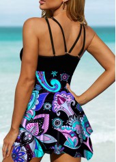 Multi Color swimwear,Paisley swimwear,ROTITA Asymmetric Hem Paisley Print Swimdress and Shorts