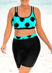 Cyan plus size,Dot plus size,ROTITA Polka Dot Plus Size High Waisted Bikini Set