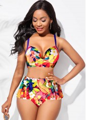 ROTITA Floral Print High Waisted Spaghetti Strap Bikini Set
