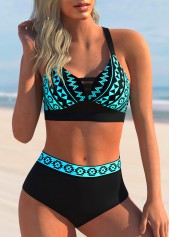ROTITA High Waisted Geometric Print Spaghetti Strap Bikini Set 