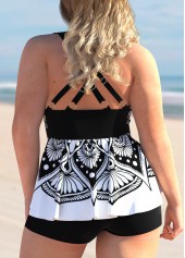 Black plus size,Tribal plus size,ROTITA Tribal Print Plus Size Mesh Stitching Tankini Set