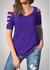 ROTITA V Neck SLadder Cutout Sleeve Solid T Shirt