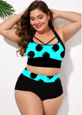 Blue plus size,Dot plus size,ROTITA High Waist Polka Dot Plus Size Bikini Set 