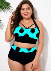 Blue plus size,Dot plus size,ROTITA High Waist Polka Dot Plus Size Bikini Set 