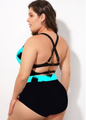 Blue plus size,Dot plus size,ROTITA High Waist Polka Dot Plus Size Bikini Set 